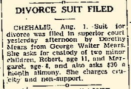 Centralia Daily Chronicle August 1, 1935 - George Walter and Dorothy Mears divorce