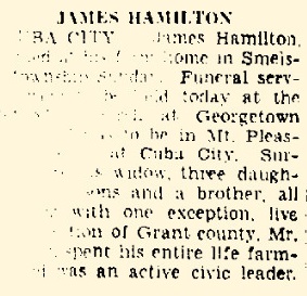 Madison Wisconsin State Journal September 21, 1933 - James Hamilton obituary
