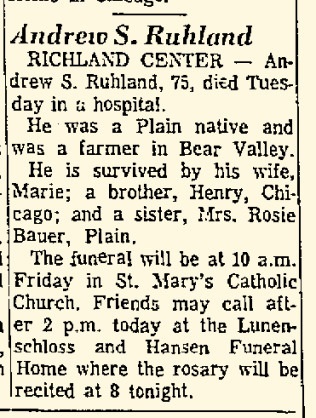 Madison Capital Times December 21, 1967 - Andrew S Ruhland obituary