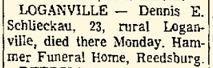 Madison Capital Times September 19, 1967 - Dennis Earl Schlieckau death notice